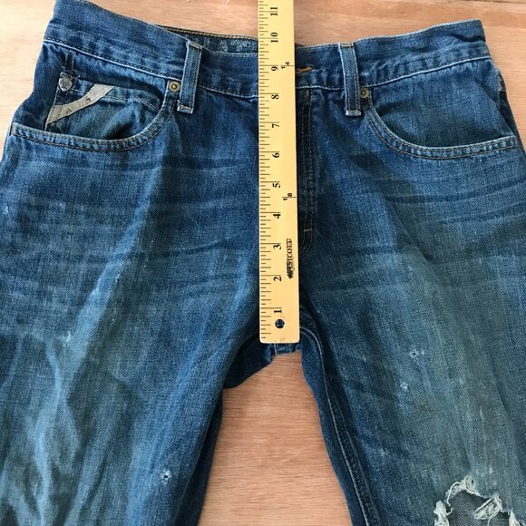 Ariat Jeans Men 30x30 Blue Mid Rise Distressed Destroyed Dark Wash Grunge Skater - Picture 8 of 12